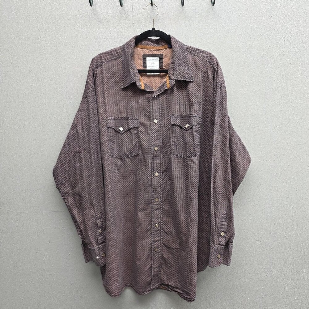 Rough Stock Shirt Mens 2XL Brown Western Pearl Snap Long Sleeve Geometric XXL